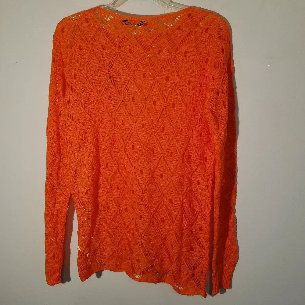 Knitted Orange Open Weave Long Sleeve Pullover Sweater NWT Medium